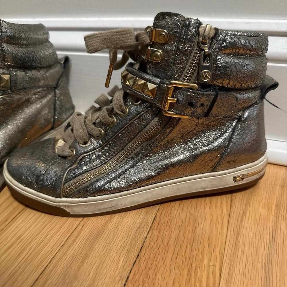Metallic High-Top Sneakers with Gold Accents
